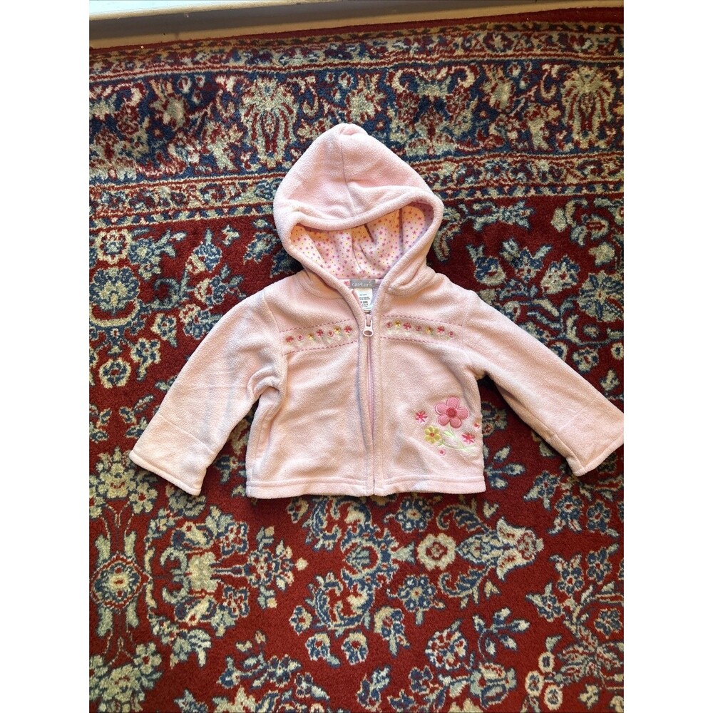 VTG Y2K Carters 6 Months Fleece Pink Floral Print Hooded Zipper